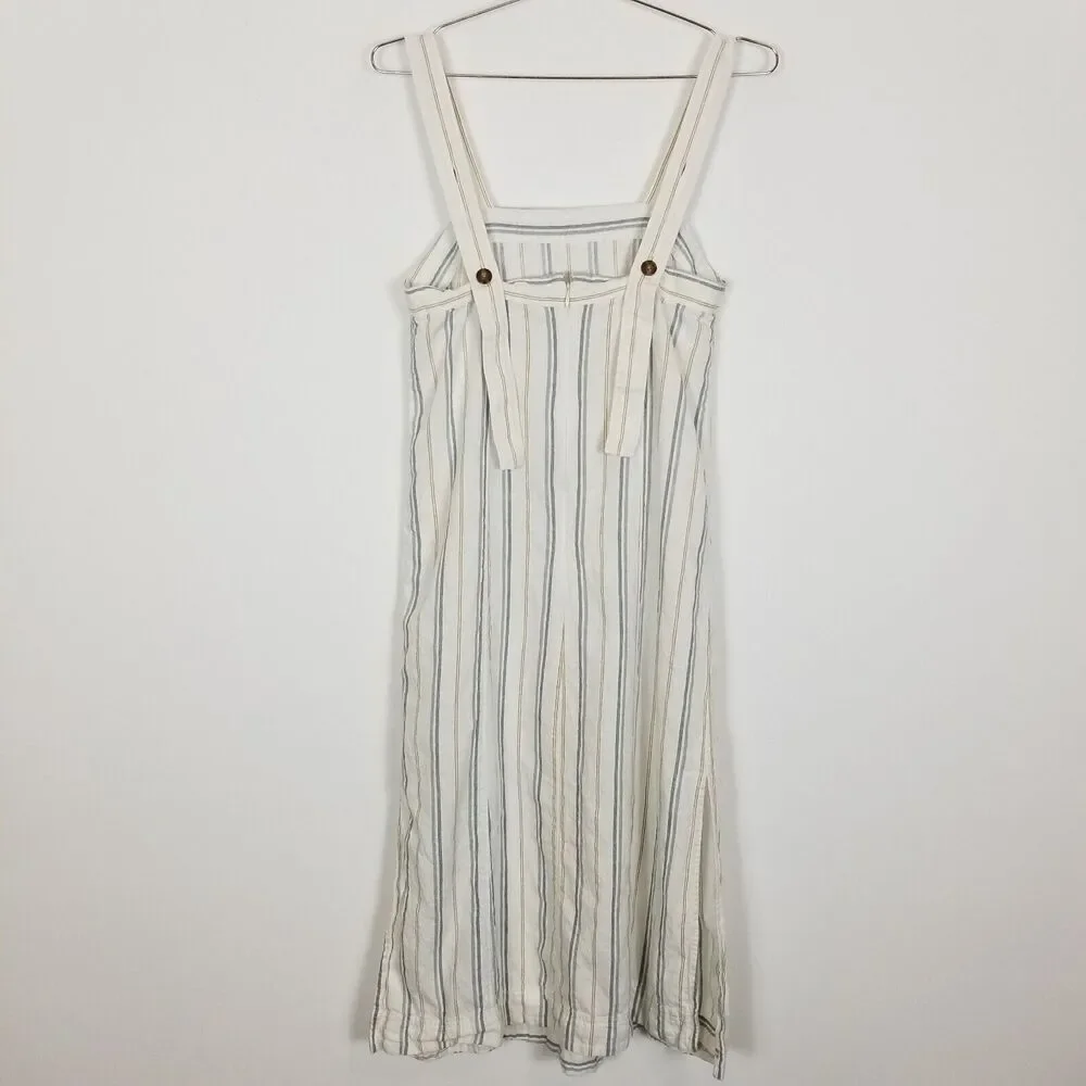 Madewell Women Linen-Cotton Princess-Seamed Midi Dress Sz M Stripe Boho Vacation - Picture 4 of 8
